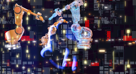 Neural network 3D illustration. Big data and cybersecurity