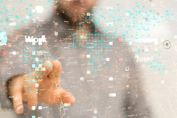 Neural network 3D illustration. Big data and cybersecurity