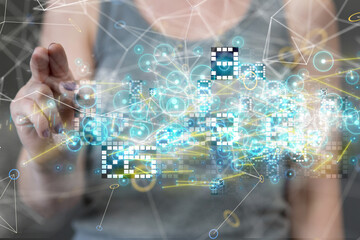 Neural network 3D illustration. Big data and cybersecurity