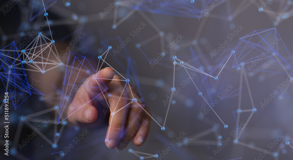 Poster neural network concept. connected cells with links.