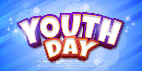 Fototapeta na wymiar Youth day editable 3D text with blue background