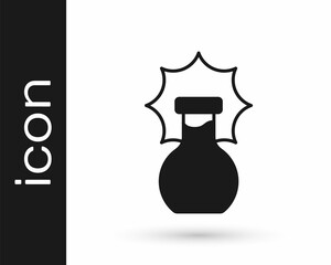 Black Chemical experiment, explosion in the flask icon isolated on white background. Chemical explosion in a test tube. Vector