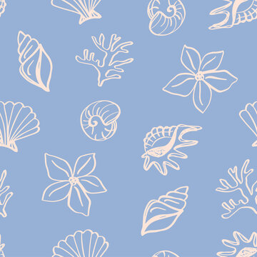 Sea shell seamless pattern