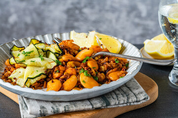 Smoky vegan grains with courgette and butter beans