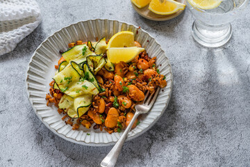 Smoky vegan grains with courgette and butter beans