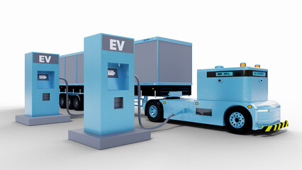 Concept electric car tractor automatic container delivery,3D Render,