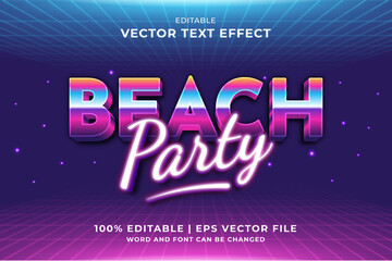 Editable text effect Beach Party 3d 80s template style premium vector