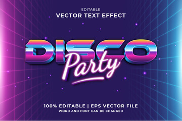 Editable text effect Disco Party 3d 80s template style premium vector