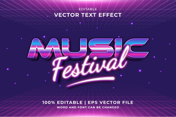 Editable text effect Music Festival 3d 80s template style premium vector