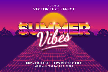 Editable text effect Summer Vibes 3d 80s template style premium vector