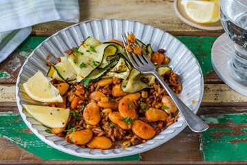 Smoky vegan grains with courgette and butter beans