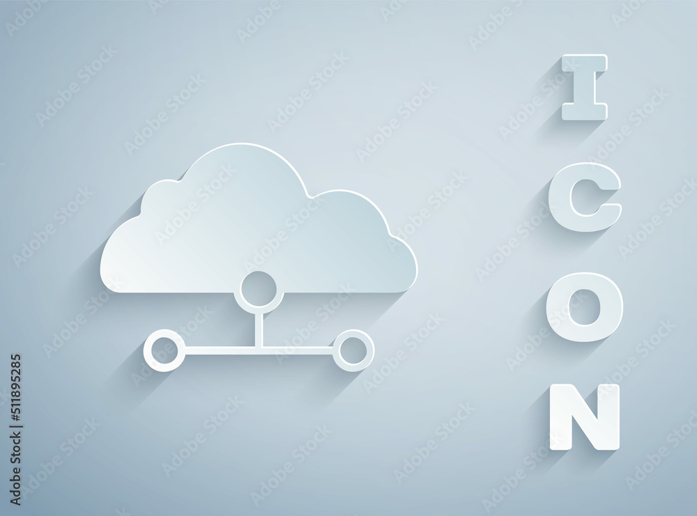 Poster paper cut network cloud connection icon isolated on grey background. social technology. cloud comput