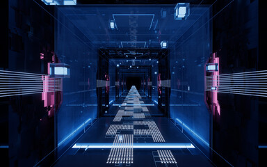 Digital cyberspace, sci-fi concept tunnel, 3d rendering.