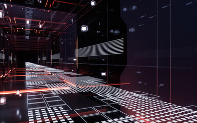 Digital cyberspace, sci-fi concept tunnel, 3d rendering.