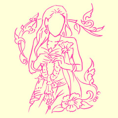 Obraz na płótnie Canvas Thai woman holding a garland vector for card illustration background decoration