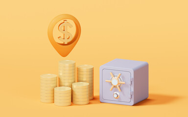 Safe box with cartoon style, 3d rendering.