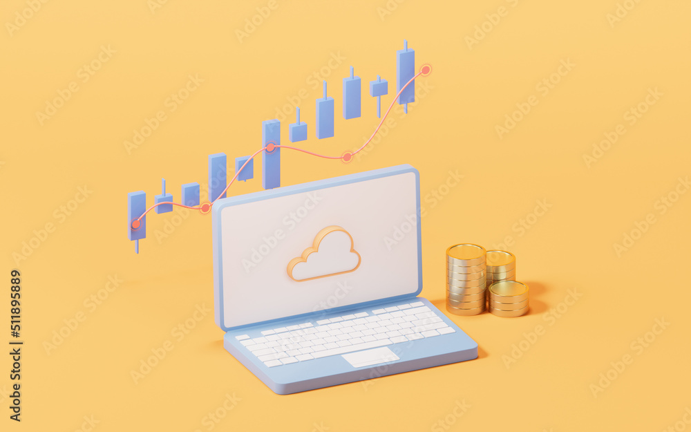 Poster bar graph with growth trend, 3d rendering.