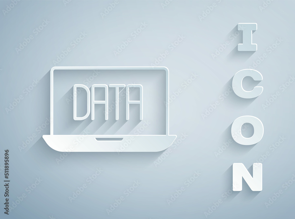Poster paper cut data analysis icon isolated on grey background. business data analysis process, statistics