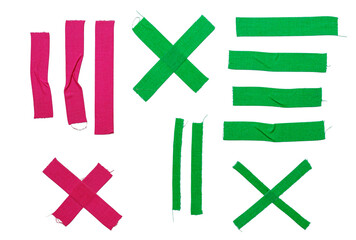 single colourful cloth tape adhesive strips on white background. poster elements for your mixed media collage.