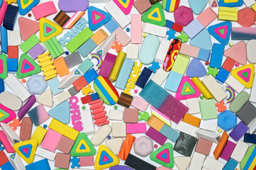 various shapes and colors of erasers