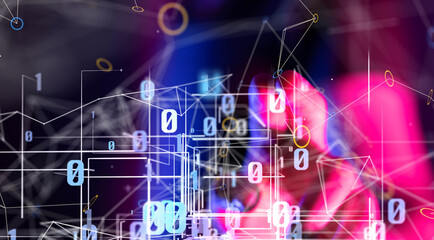 Global network. Blockchain. 3D illustration. Neural networks and artificial intelligence. Abstract