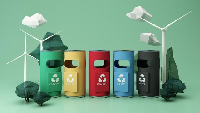 waste separation concept Classify before discarding to help the world in making materials recycled to help restore the global environment with recycle symbol on earth globe. 3d rendering