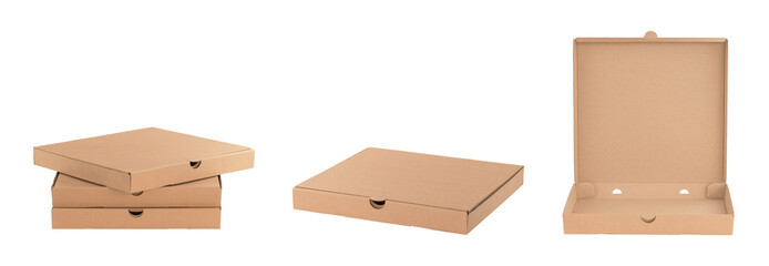 Stack of craft pizza boxes with display box.