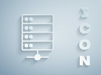 Obraz premium Paper cut Server, Data, Web Hosting icon isolated on grey background. Paper art style. Vector