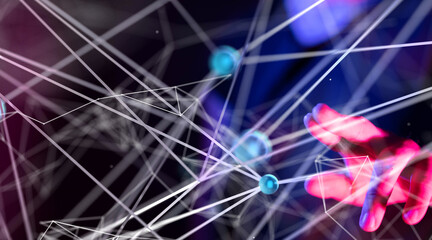 Global network. Blockchain. 3D illustration. Neural networks and artificial intelligence. Abstract