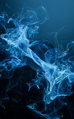 Flowing particles with smoke shape, 3d rendering.