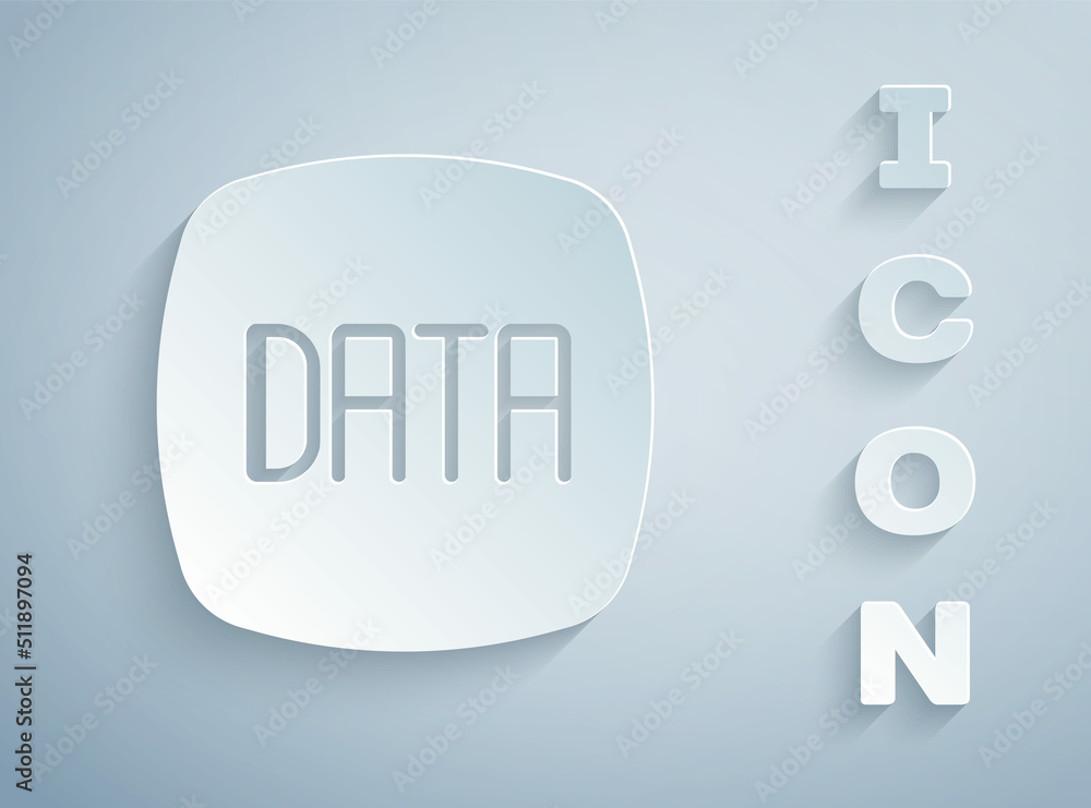 Poster paper cut data analysis icon isolated on grey background. business data analysis process, statistics