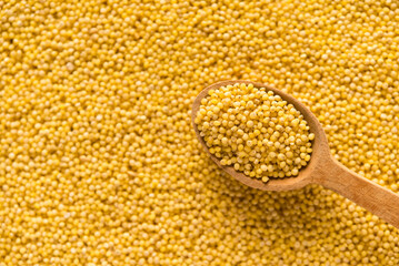 Yellow millet background. Top view	