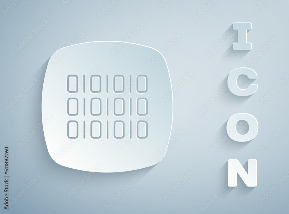 Poster paper cut binary code icon isolated on grey background. paper art style. vector