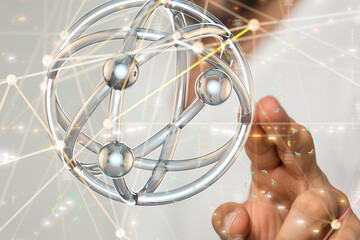 abstract lines with dots over dark background.