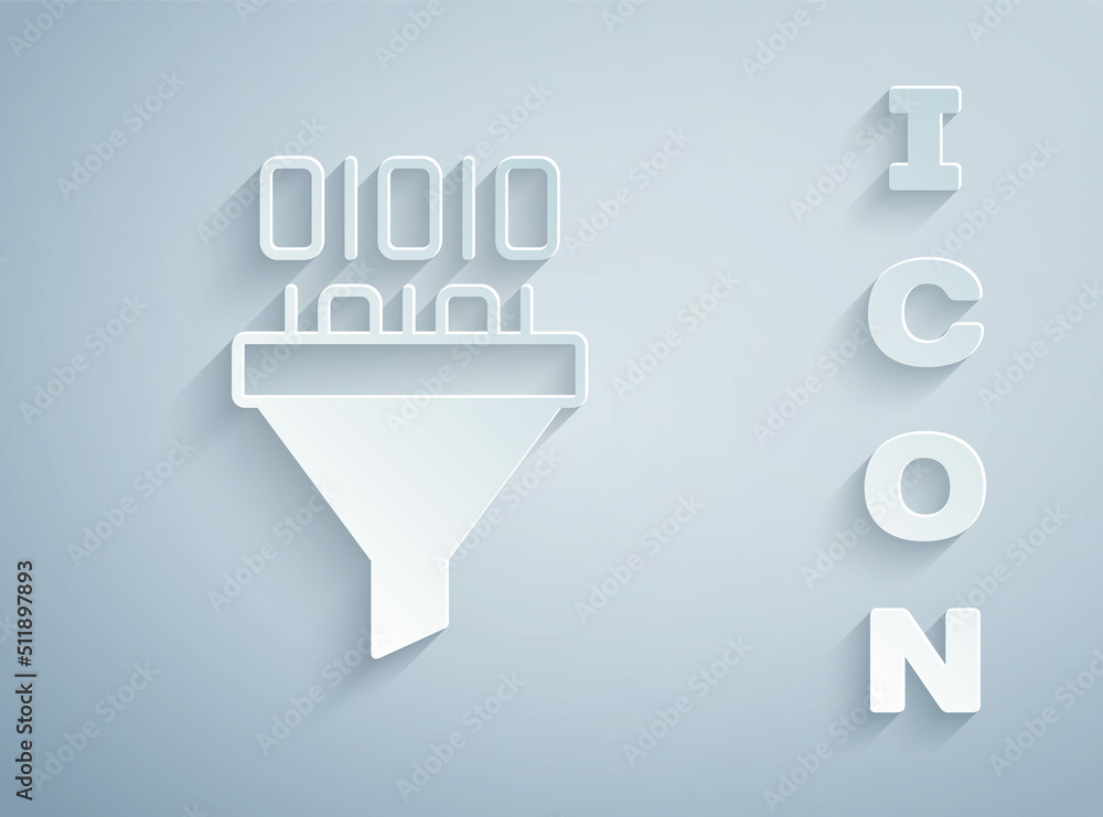 Poster paper cut binary code icon isolated on grey background. paper art style. vector