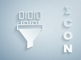 Paper cut Binary code icon isolated on grey background. Paper art style. Vector