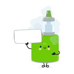 Fototapeta premium Cute funny vape poster character. Vector hand drawn cartoon kawaii character illustration. Isolated blue background. Vape poster