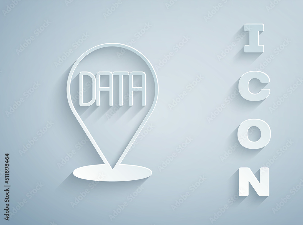 Poster paper cut data analysis icon isolated on grey background. business data analysis process, statistics