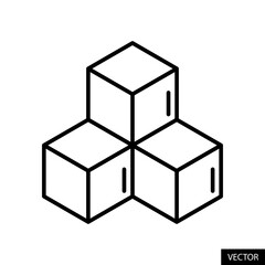 Three sugar cubes or ice cubes vector icon in line style design for website design, app, UI, isolated on white background. Editable stroke. Vector illustration.