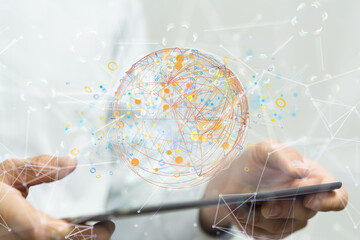 Abstract network of physical devices on the Internet using a network connection with statistics...
