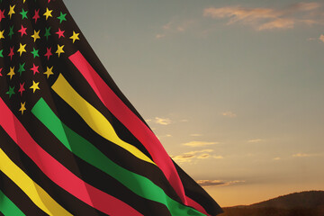 Alternative Juneteenth Flag with sunrise or sunset. Since 1865. Design of Banner with place for...