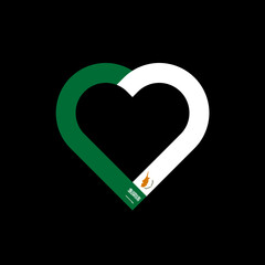 unity concept. heart ribbon icon of saudi arabia and cyprus flags. vector illustration isolated on black background