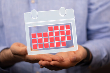 Minimal calendar icon with hand isolate on soft pink background. Paper calendar icons. Calendar date  3d