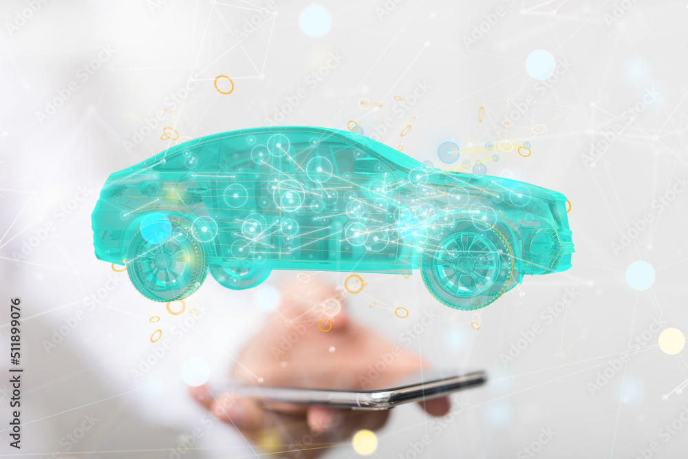 Poster Autonomous car with HUD graphic of Navigation system driving