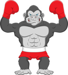 cute gorilla boxing cartoon on white background