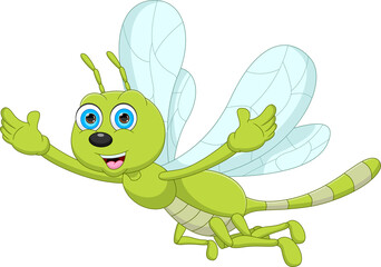 cute cartoon dragonfly  waving on white background