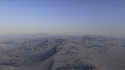 Mars like red planet, with arid landscape, rocky hills and mountains, for space exploration and science fiction backgrounds.
