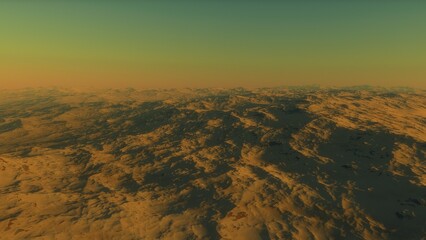 Mars like red planet, with arid landscape, rocky hills and mountains, for space exploration and science fiction backgrounds.
