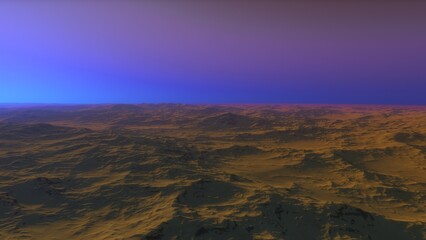 Mars like red planet, with arid landscape, rocky hills and mountains, for space exploration and science fiction backgrounds.
