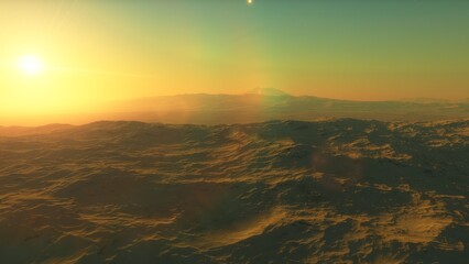 Mars like red planet, with arid landscape, rocky hills and mountains, for space exploration and science fiction backgrounds.
